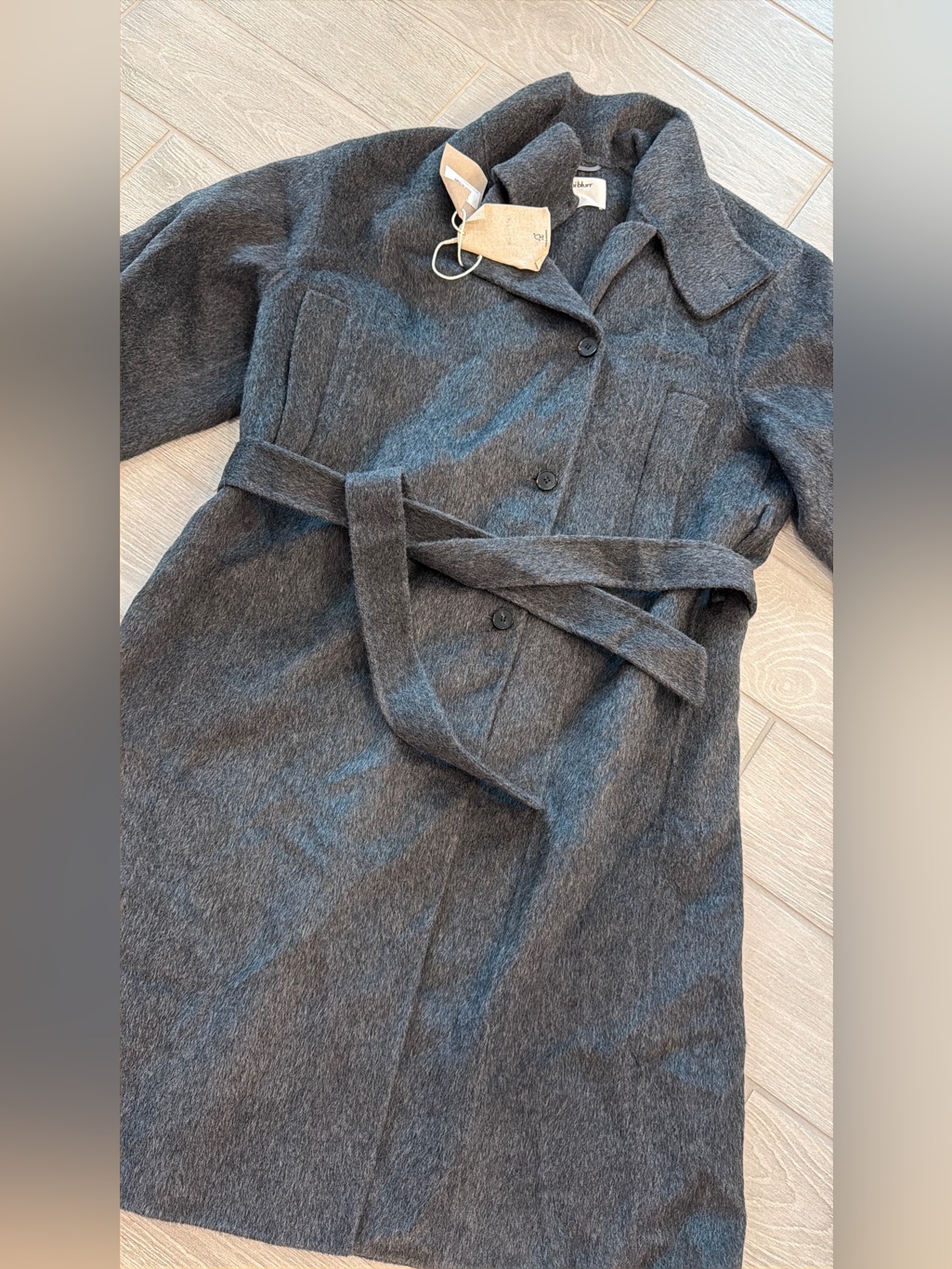 Hemi Blurr 100% Wool Dark Gray Belted Trench One Size Fits All/Free Size Nwt — image 4 of 8
